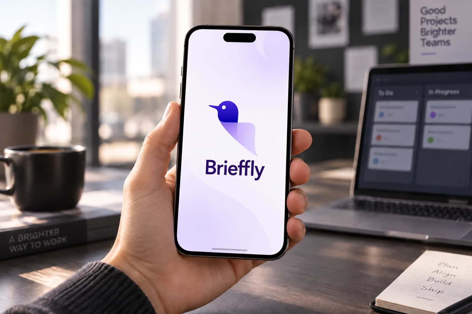 Identidad de Brieffly aplicada a la pantalla de inicio de una aplicación móvil
