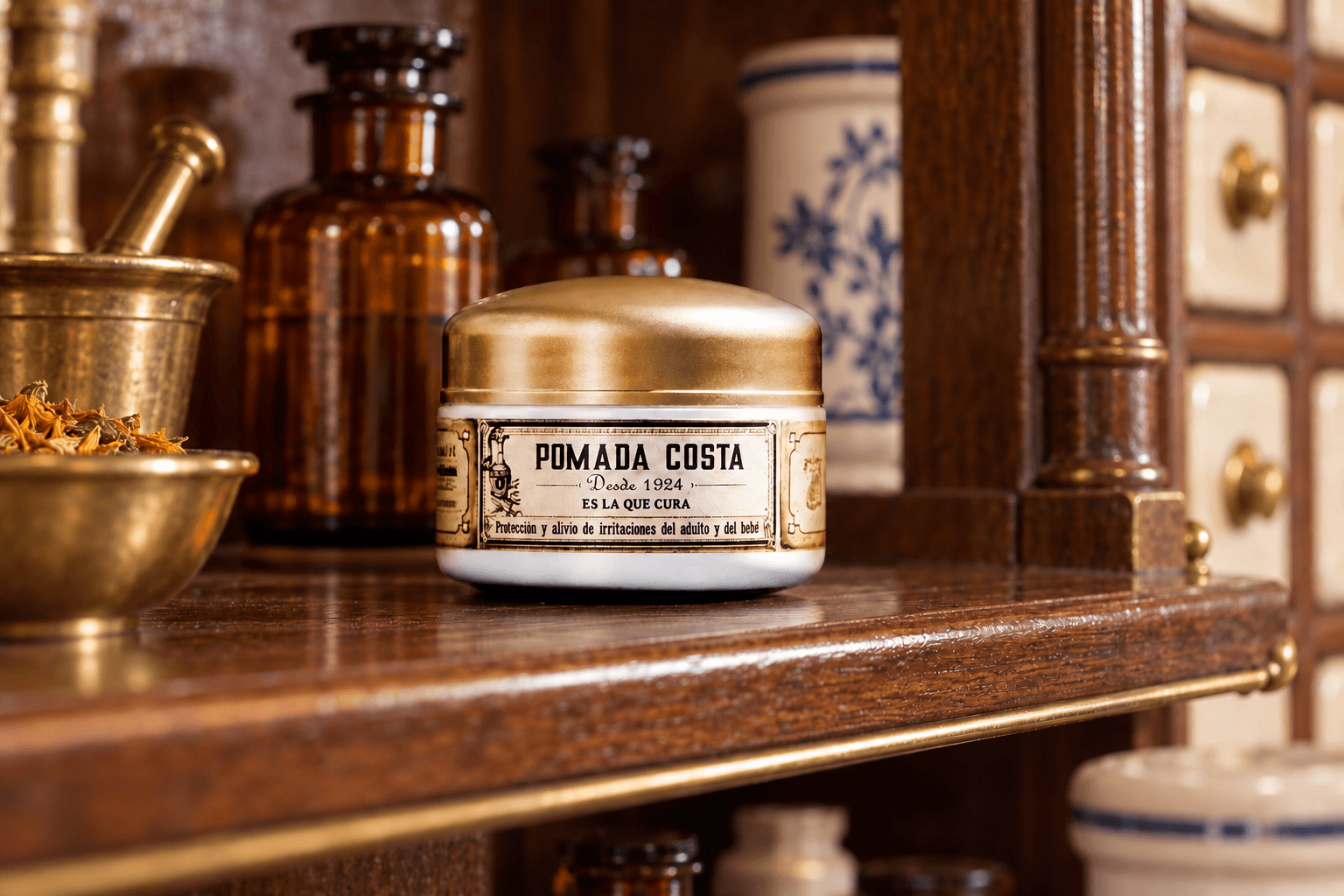 Pomada Costa en una farmacia tradicional